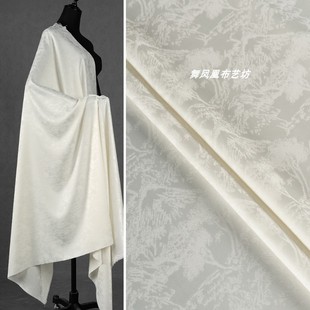 米白色 树木山林醋酸提花暗纹绸缎面料  新中式复古旗袍衬衫布料