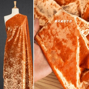 橘色 中国风旗袍裙子上衣高品质弹力金丝绒布料 仿醋酸金钻绒面料