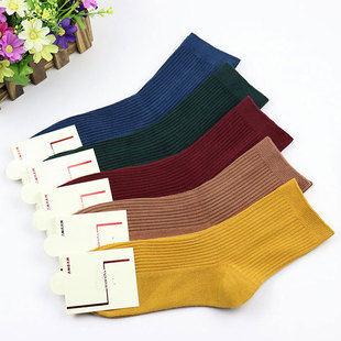 5双装 双针纯棉高腰长袜防臭吸汗全棉袜子女 女士中筒棉袜秋冬厚款