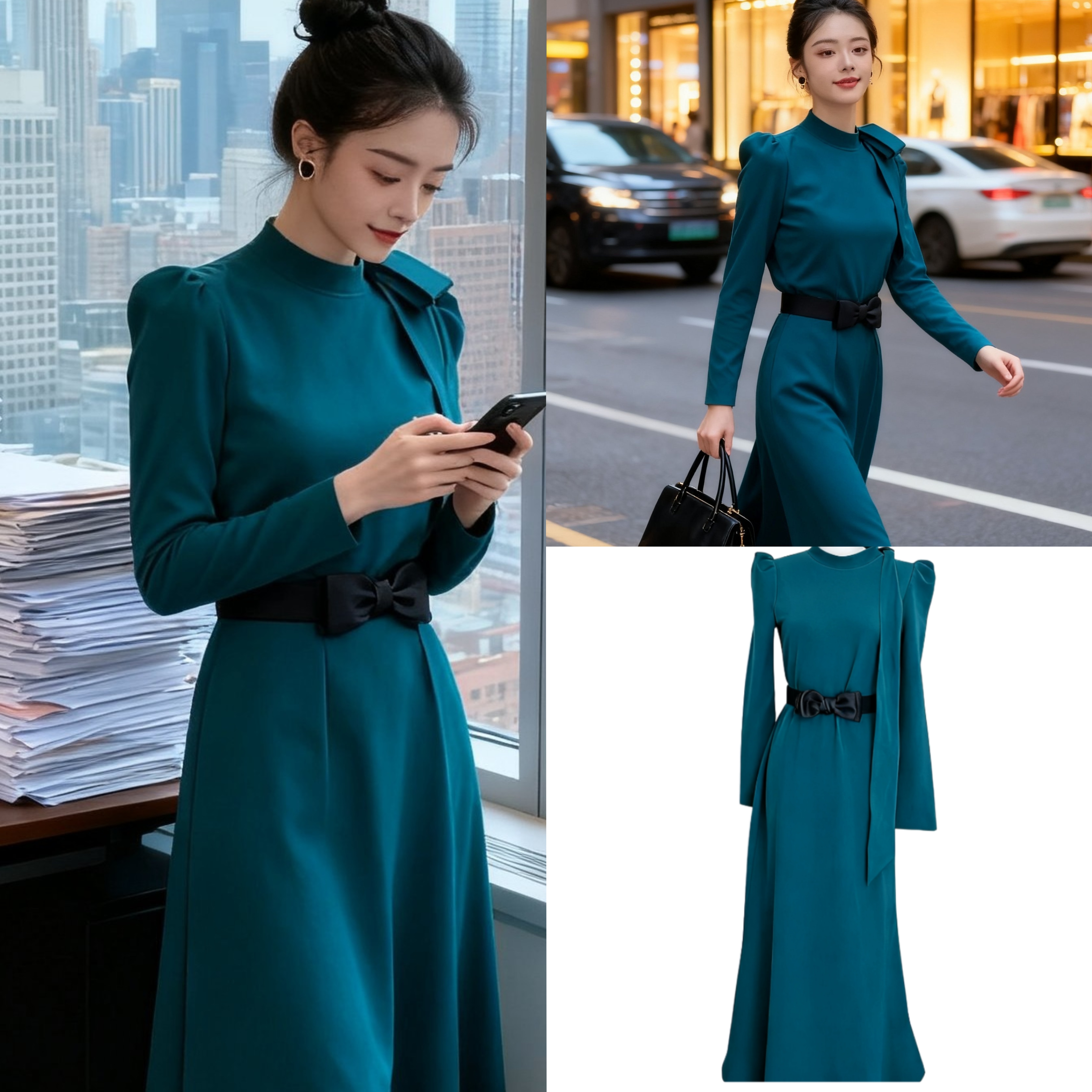 明星同款复古连衣裙春秋新款高级感气质长袖中长裙这一秒过火礼服