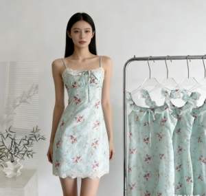 天鹅er 爱神花海夏季法式甜美碎花时尚连衣裙E26Q20146