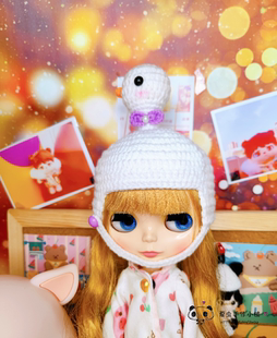 小布blythe 小熊帽 大头点点bjd 定制手工毛线卡通帽子大白鹅帽