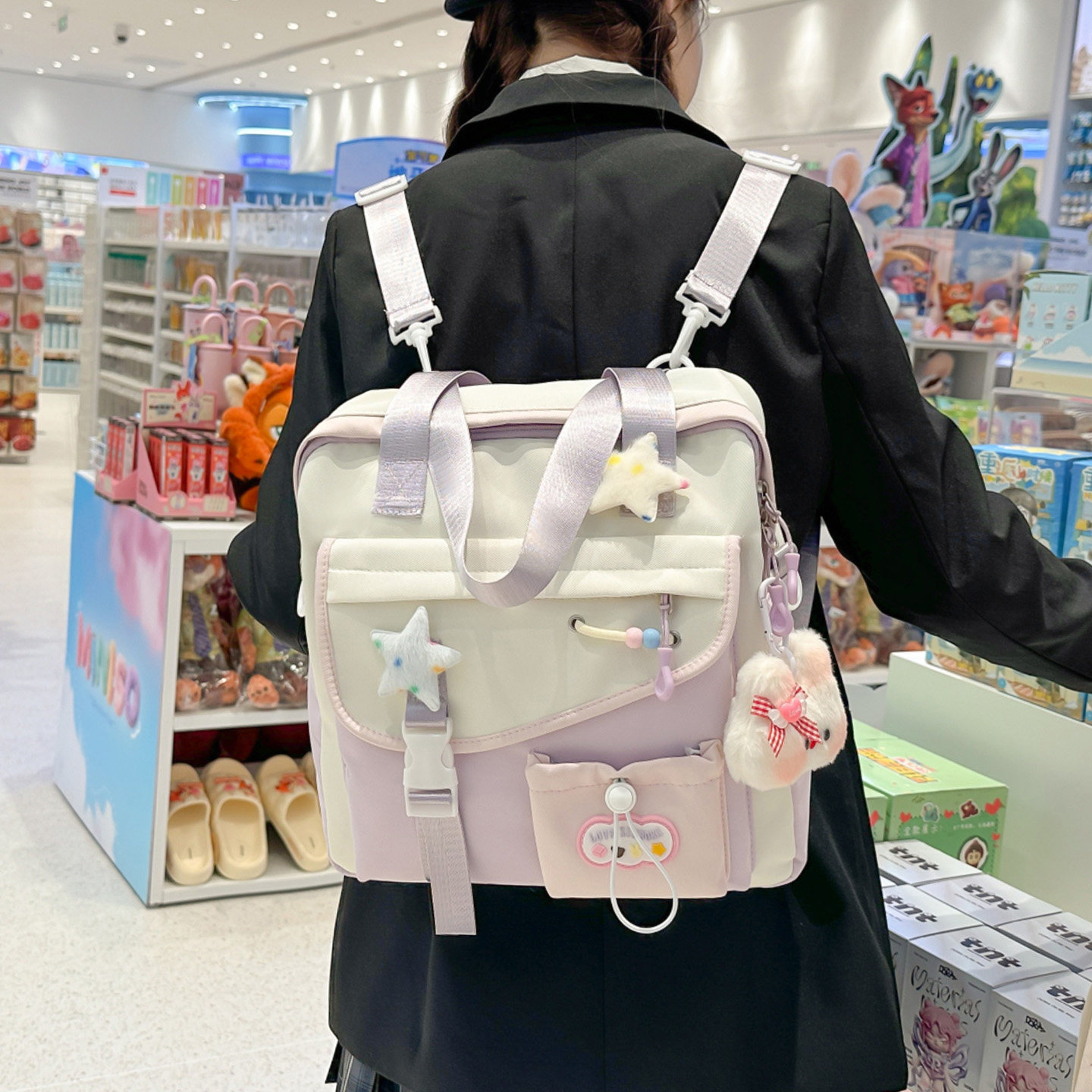 高颜值多巴胺双肩包三到六年级学生补课包多功能背包手提单肩斜挎