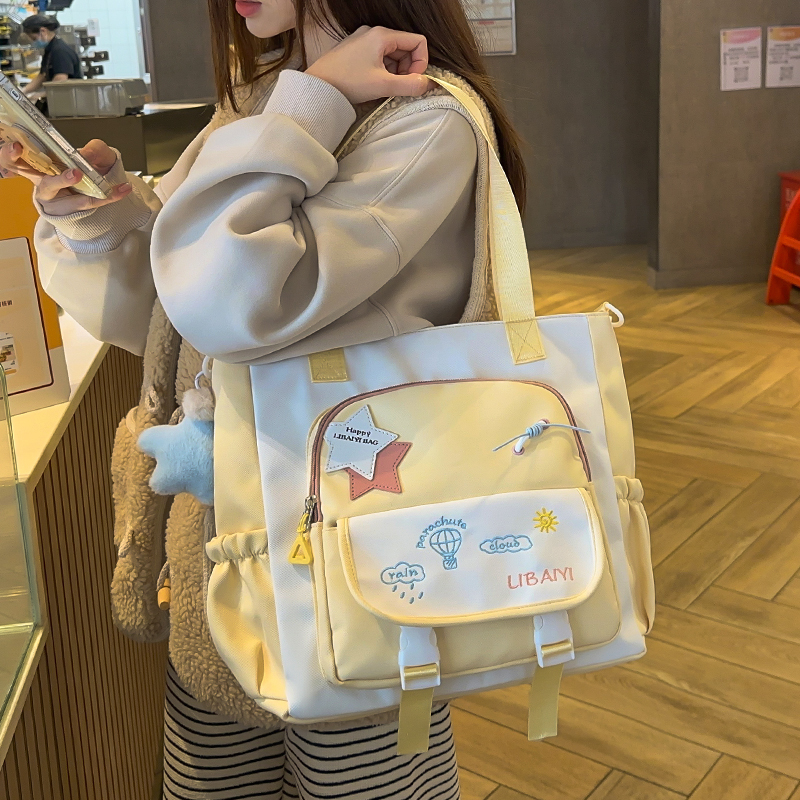 可爱小清新女孩儿童斜挎包撞色学院风大容量学生补课包上课手提包
