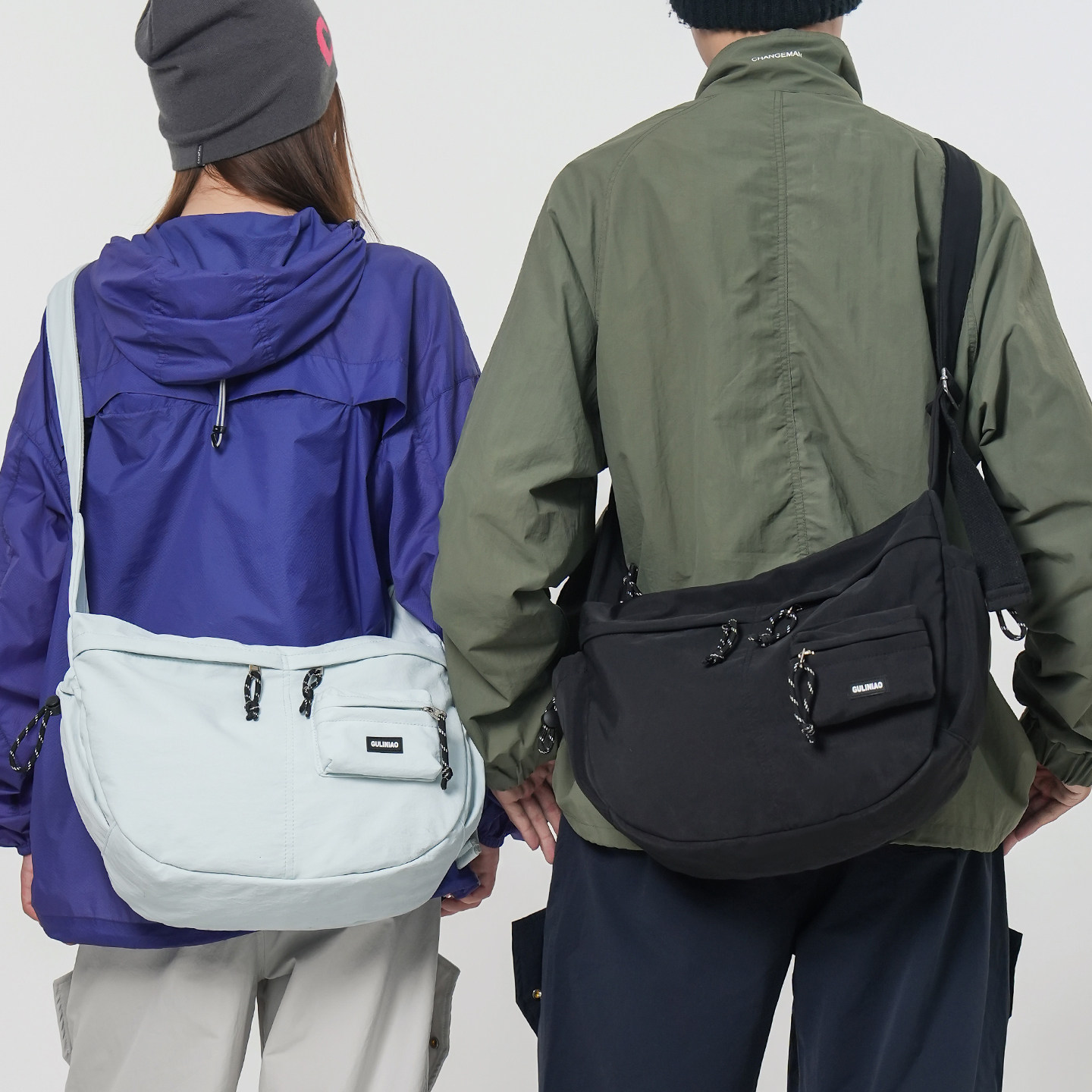 潮酷简约大容量黑色斜挎包女生大学生骑行户外工装单肩包男士挎包