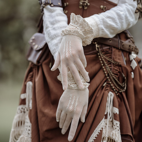 蒸汽大陆弹力棉线蕾丝装饰手套