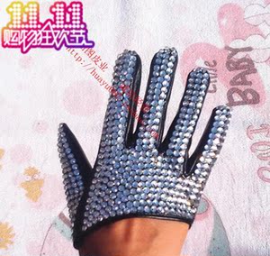夜场DS歌手领舞爵士镶钻仿皮PU半掌手套ladygaga满钻男女明星包邮
