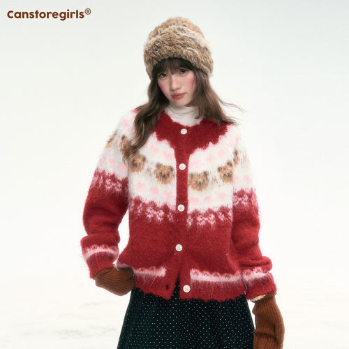 罐头士多所 '圣诞晨曦'复古圣诞氛围感软糯毛衣女爱心小熊针织衫