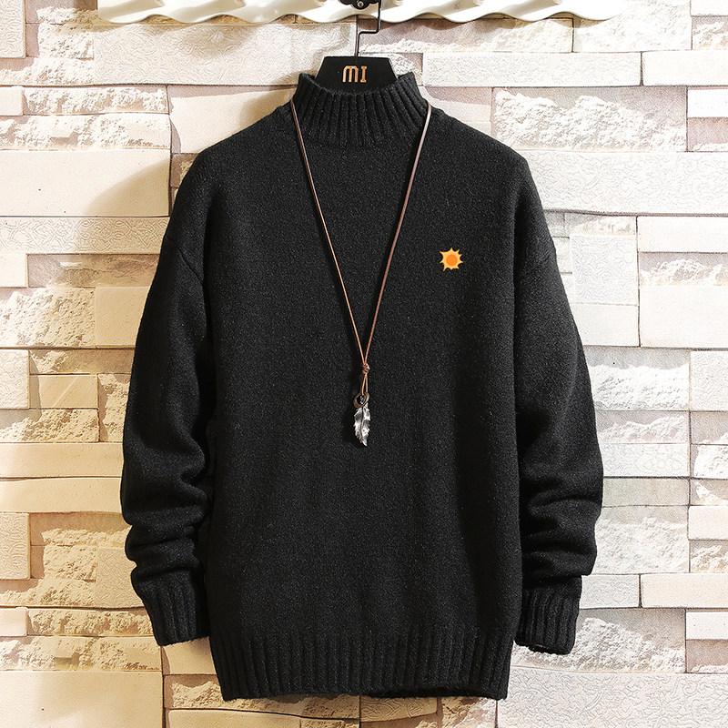 M18018-P45秋冬季港风半高领毛衣男，男装针织衫/毛衣，电商A040A