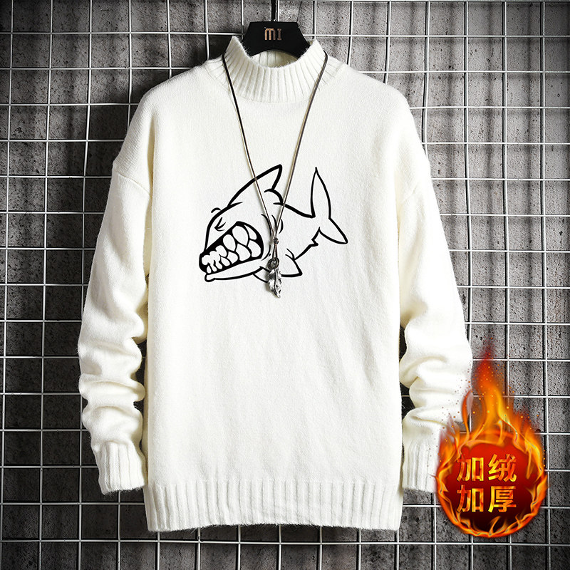 M18041加绒款-P65半高领加厚加绒毛衣男大码胖子针织衫保暖外套，男装针织衫/毛衣，电商A040A