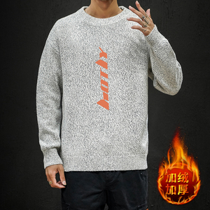 M19006加绒款-P65秋冬季加厚加绒毛衣男大码宽松休闲针织衫外套