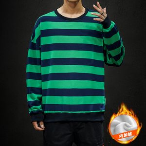 S6666加绒款-P50 加厚加绒卫衣男加肥加大码网红宽松条纹长袖外套图片