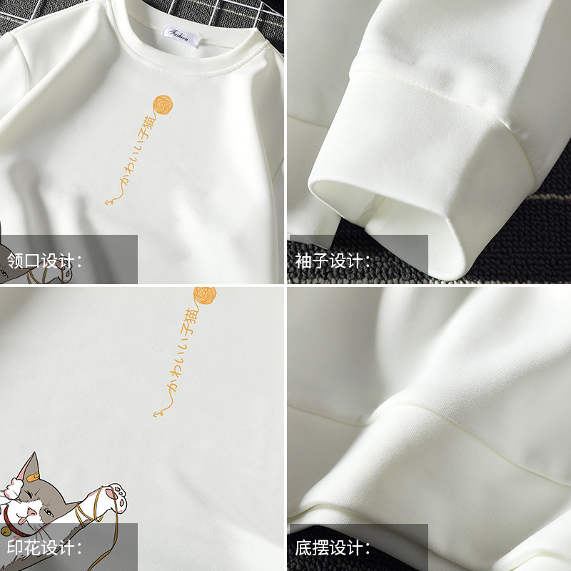 T4013-P25猫咪卡通印花长袖t恤男青少年胖子大码套头卫衣上衣,男装卫衣,电商A040A