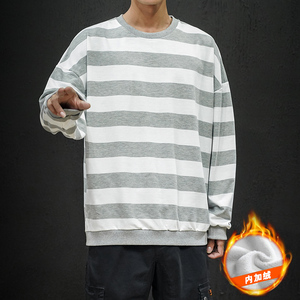 S6666加绒款-P50 加厚加绒卫衣男加肥加大码网红宽松条纹长袖外套图片