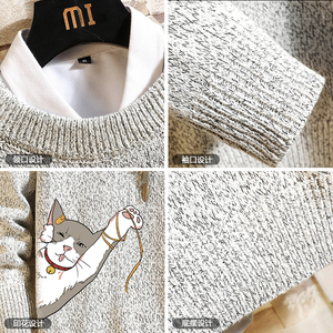 M19013加绒款-P65 卡通加厚加绒毛衣男加肥加大码胖子线衣针织衫图片