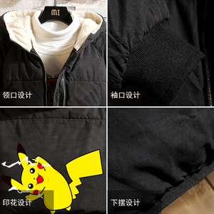 MY16034-P100皮卡丘卡通加厚加绒衣加肥加大码男羊羔毛面包服图片
