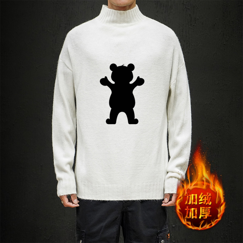 M18021加绒款-P65半高领加厚加绒毛衣男大码胖子针织衫保暖外套，男装针织衫/毛衣，电商A040A
