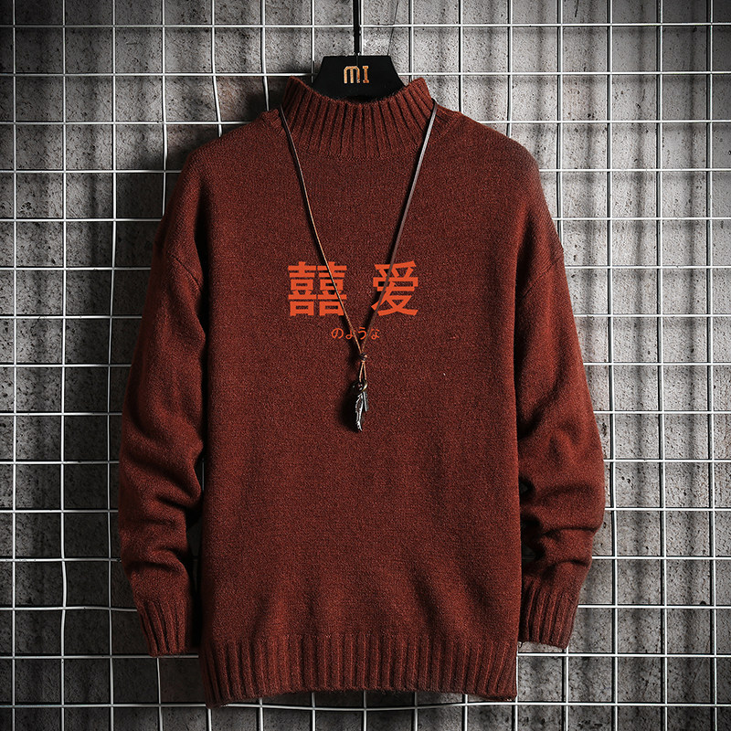 M18020加绒款-P65秋冬季半高领毛衣男宽松加绒加厚针织衫,男装针织衫/毛衣,电商A040A