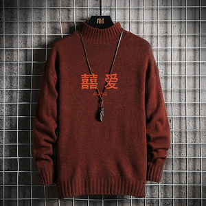 M18020加绒款-P65 秋冬季半高领毛衣男宽松加绒加厚针织衫图片