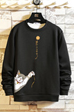 T4013-P25猫咪卡通印花长袖t恤男青少年胖子大码套头卫衣上衣，男装T恤，电商A040A