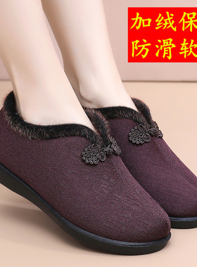 冬季新款老北京布鞋女中老年人妈妈老太太棉鞋居家防软底加绒保暖