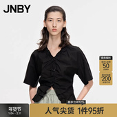 江南布衣折扣春夏衬衫 修身 短袖 JNBY V领收腰微开叉短款 通勤女