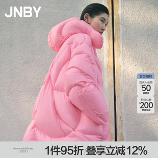 泡芙羽绒服中长款 江南布衣冬季 JNBY 连帽宽松外套女 90%白鸭绒