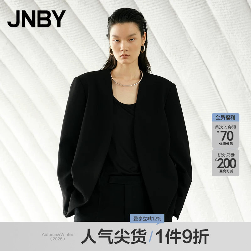 中长款无领羊毛通勤西装外套图片