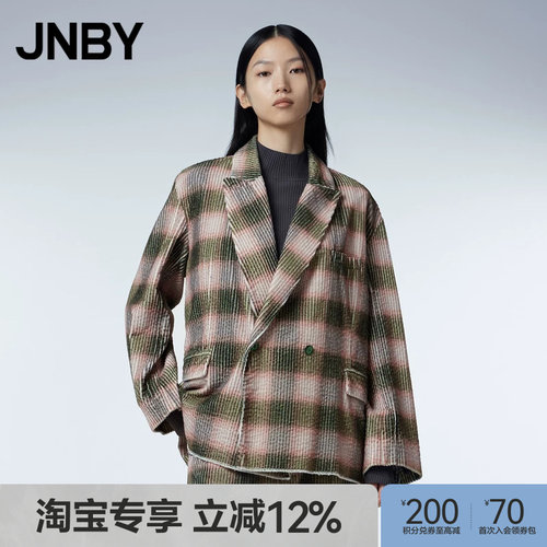 【淘宝专享】JNBY/江南布衣春秋西装外套女气质宽松高级长款格纹