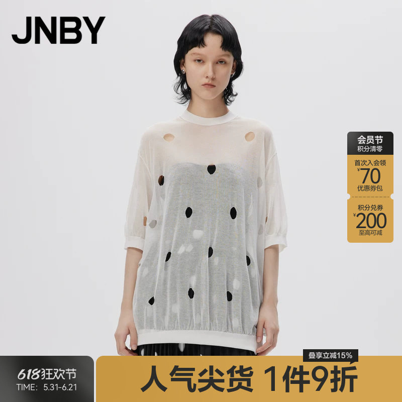 JNBY/江南布衣春秋短袖针织衫外搭镂空波点圆领飘逸悬垂通勤上衣