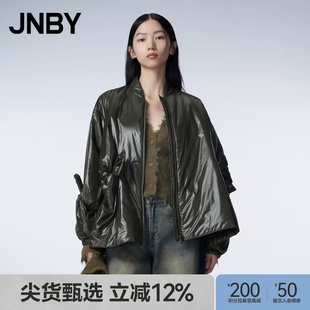 JNBY 棉衣女立领宽松蝴蝶结休闲通勤光感亮面外套 江南布衣冬短款