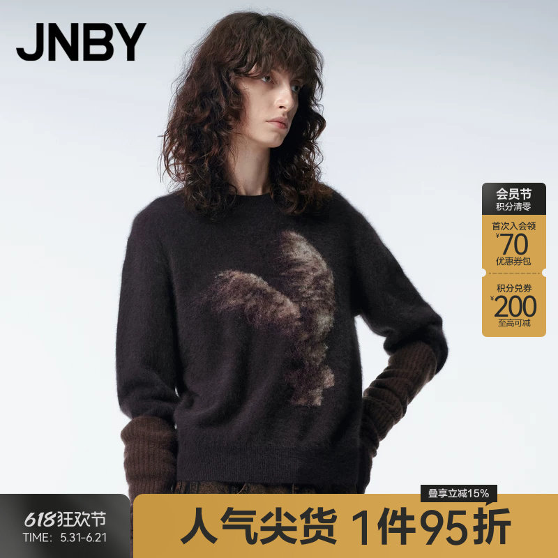 JNBY/江南布衣春秋季针织衫女圆领套头毛衣吹风兔子图案通勤毛衫