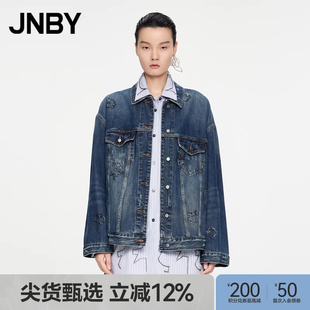 JNBY 仿锡绣钉珠宽松外套5O9614080 江南布衣春秋牛仔夹克翻领长袖