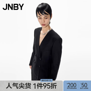 JNBY 外套女收腰简约上衣 江南布衣折扣春夏风衣通勤V领中长款