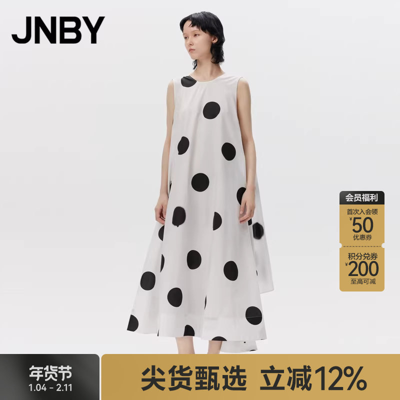 【断码清仓】JNBY/江南布衣无袖法式连衣裙女棉质大波点圆领长裙,女装/女士精品,连衣裙,淘宝优惠券,粉丝福利购,淘宝优惠卷