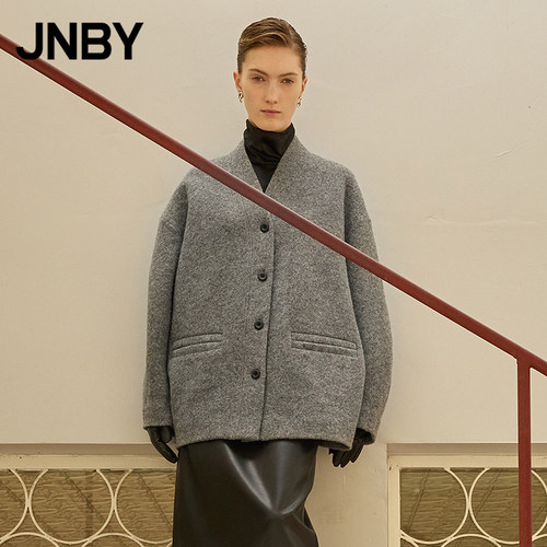 【商场同款】JNBY/江南布衣25秋新品毛呢夹克宽松无领5P9812290