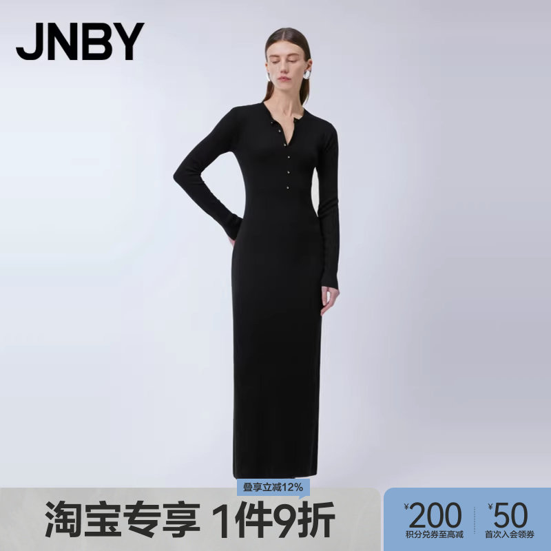 【淘宝专享】JNBY/江南布衣春季毛衫连衣裙100绵羊毛圆领修身长袖