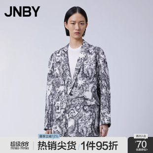 江南布衣春季 ESG環保 JNBY 西服外套寬松通勤印花亞麻西裝 女裝