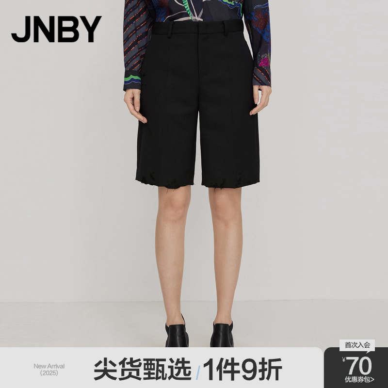 JNBY/江南布衣折扣春夏短裤舒适挺括磨破设计直筒精纺西装裤女