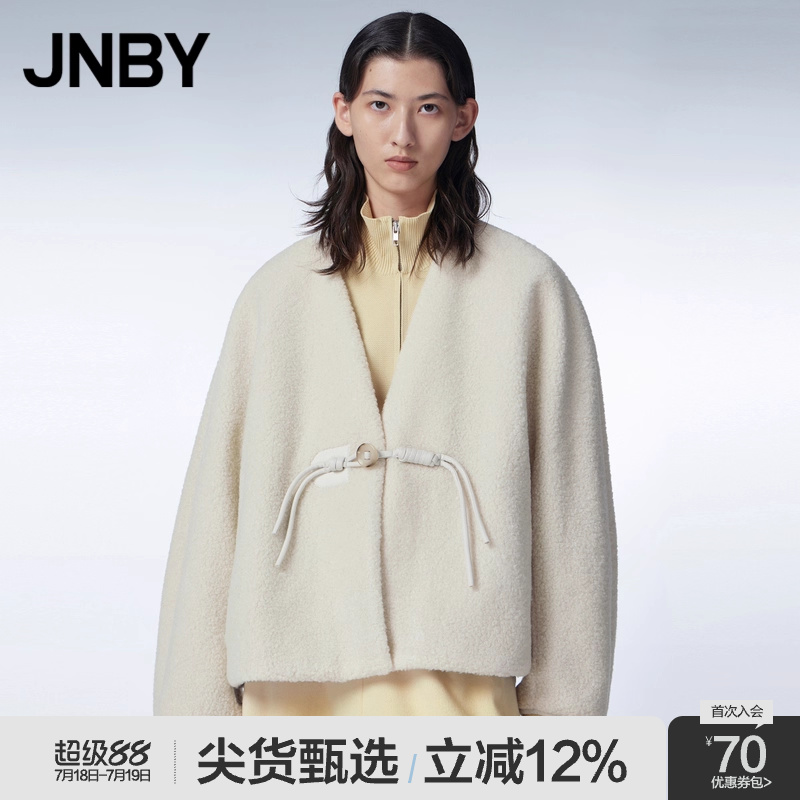 JNBY/江南布衣冬季仿皮草短外套女V领新中式对襟盘扣简约优雅上衣