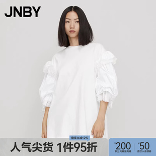 女泡泡袖 捏褶设计宽松拼接休闲女 江南布衣折扣春夏T恤短袖 JNBY