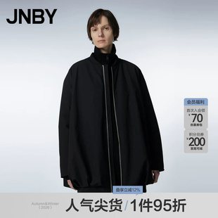 JNBY/江南布衣冬季中长款羽绒服女棒球服领轻薄羽绒外套宽松简约