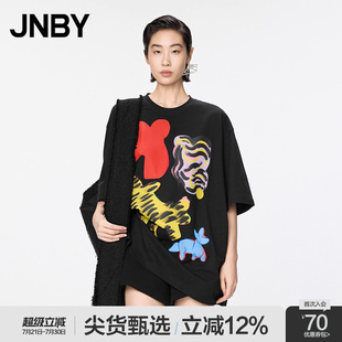 江南布衣秋冬T恤宽松短袖 JNBY 印花女纯棉柔软舒适简约5OB113880