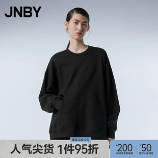 女装 卫衣全棉毛圈布蝴蝶贴钻宽松圆领上衣 江南布衣春季 JNBY