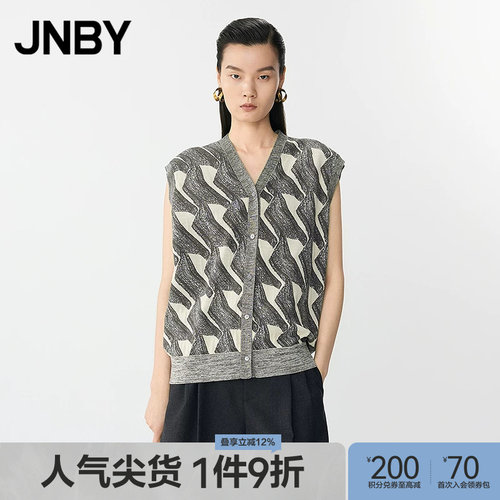 【春夏上新】JNBY/江南布衣春夏毛衫V领无袖开襟休闲女5P4314500