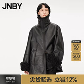 JNBY 江南布衣秋冬羊毛革皮衣外套女休闲立领宽松长袖 通勤夹克