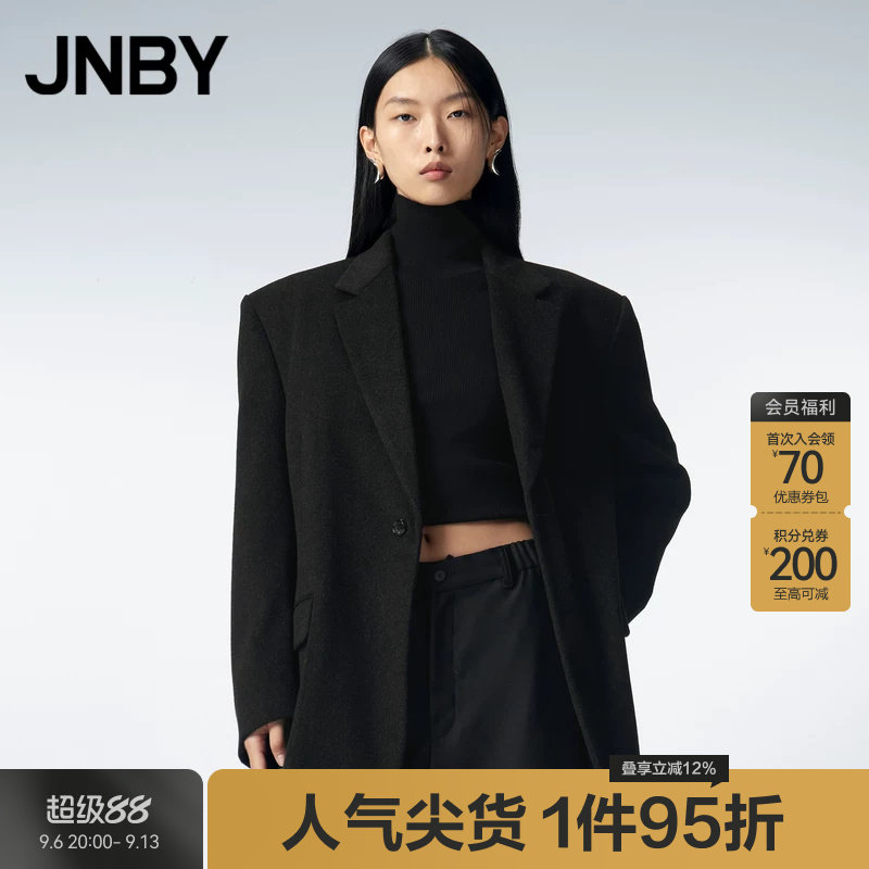 JNBY/江南布衣秋冬毛呢西装外套女羊毛羊绒西装外套宽松休闲上衣