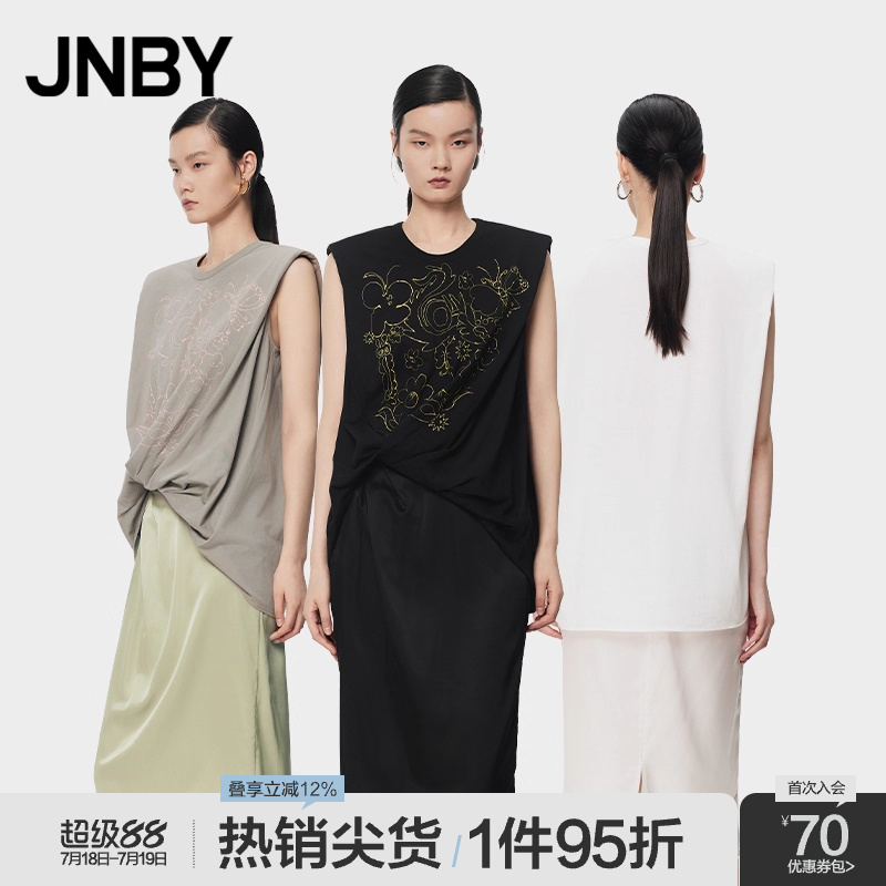 JNBY/江南布衣夏季女装连衣裙女纯棉假两件拼接无袖通勤5O5G13840