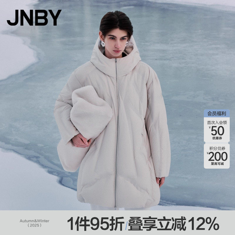 JNBY/江南布衣秋冬中长宽松简约连帽加厚户外羽绒服女5OBC14300