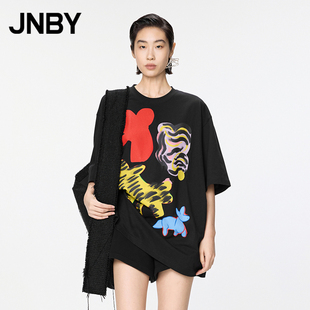 江南布衣秋冬T恤宽松短袖 JNBY 印花女纯棉柔软舒适简约5OB113880